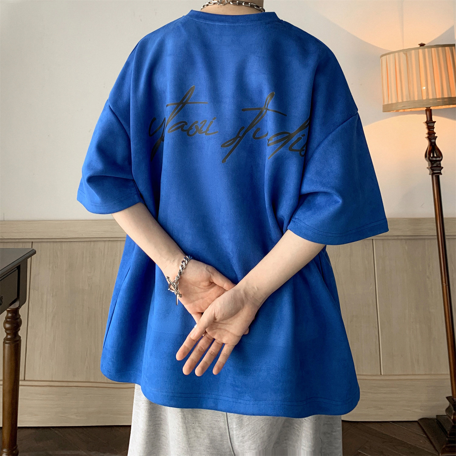 wassupcandy复古短袖t恤男士夏季ins潮流宽松五分袖美式街头衣服,男装T恤,电商A336
