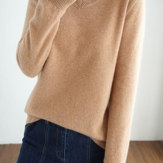 21秋新款100羊毛针织衫女V领韩版宽松套头打底衫上衣简约时尚百搭