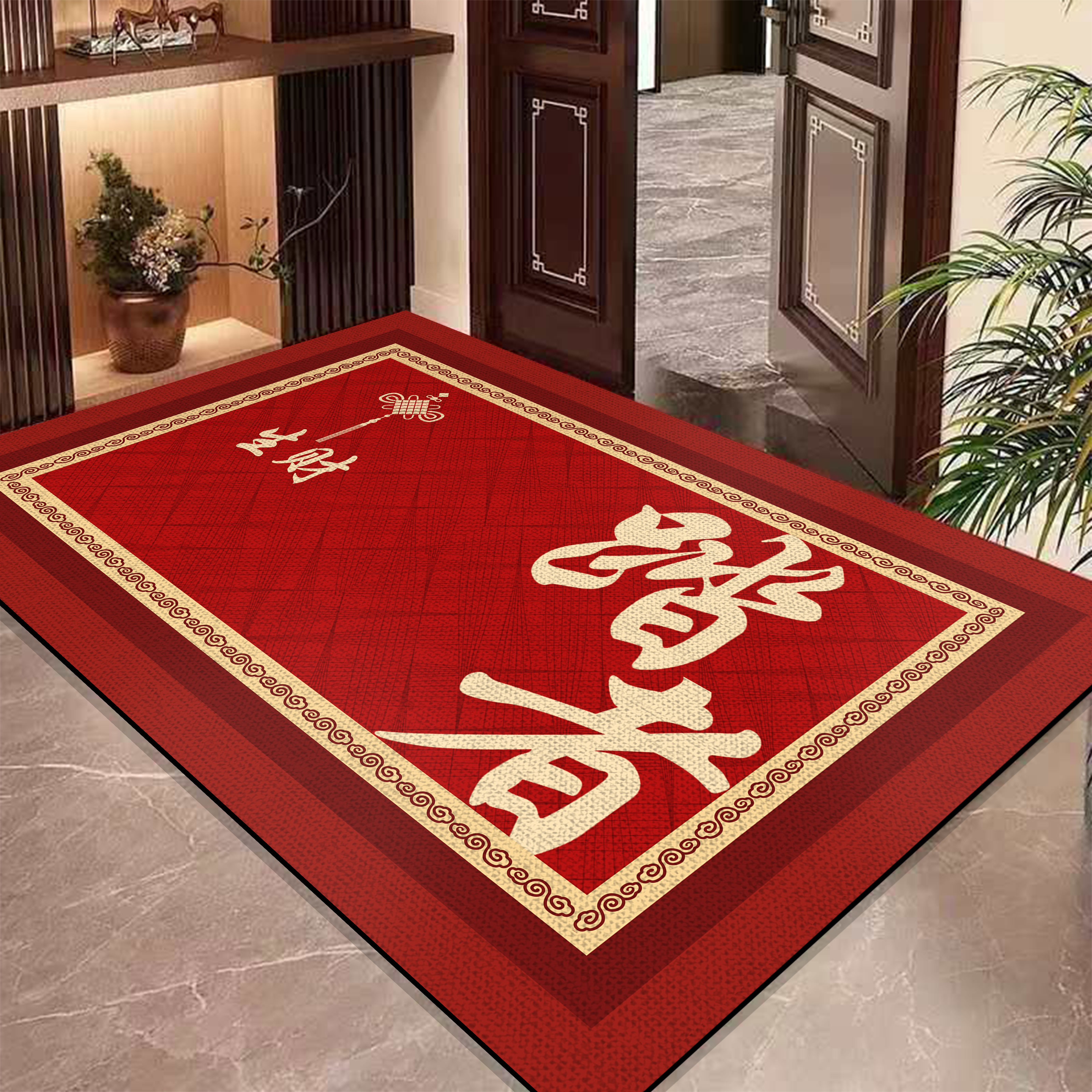 加厚硅藻泥红色喜庆进门地垫