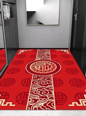 硅藻泥中式地垫门厅地垫耐脏红色门垫玄关地垫可裁剪防滑耐用喜庆
