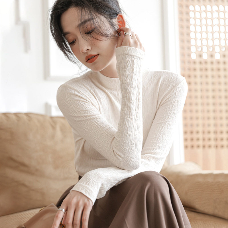 罗丽丝春秋中领打底衫女长款内搭洋气高领长袖薄款上衣修身立领打