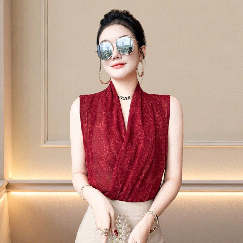 减龄无袖显瘦气质领潮T恤夏季女
