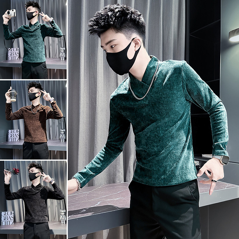 秋季t恤男士长袖今年流行V领上衣