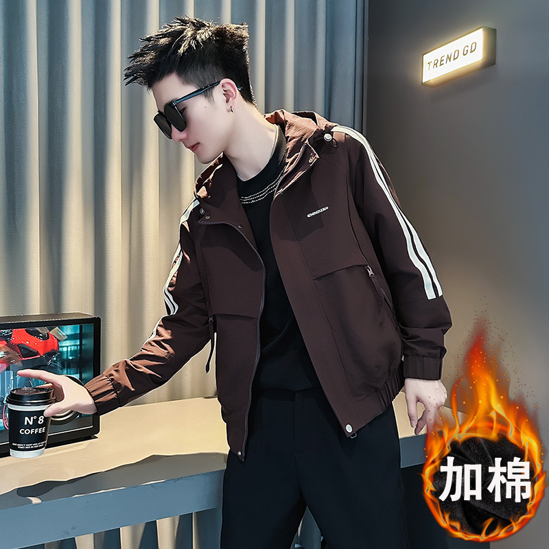 秋冬季加厚夹克男士保暖连帽上衣