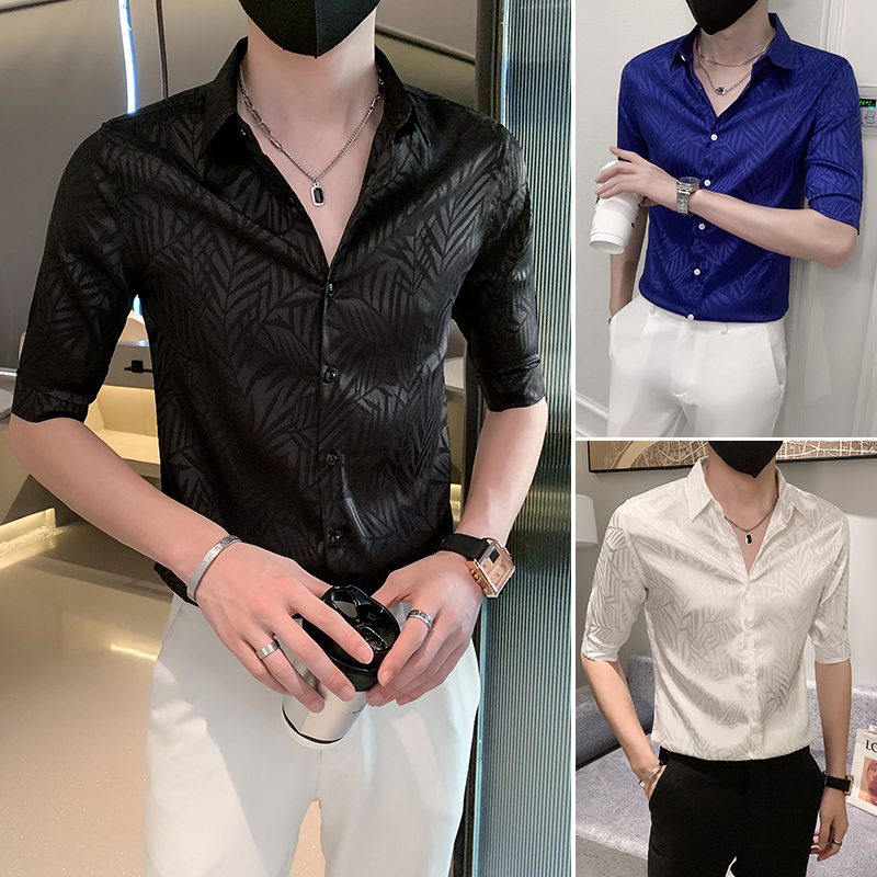 冰丝短袖衬衫潮牌修身中袖寸衫
