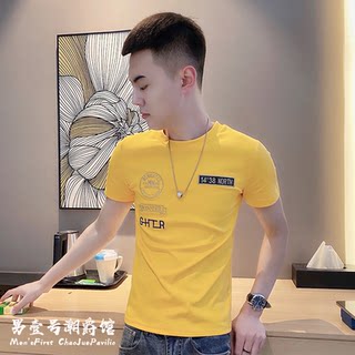 夏季短袖T恤男款修身潮流纯棉体恤2025新款百搭潮牌痞帅半袖上衣
