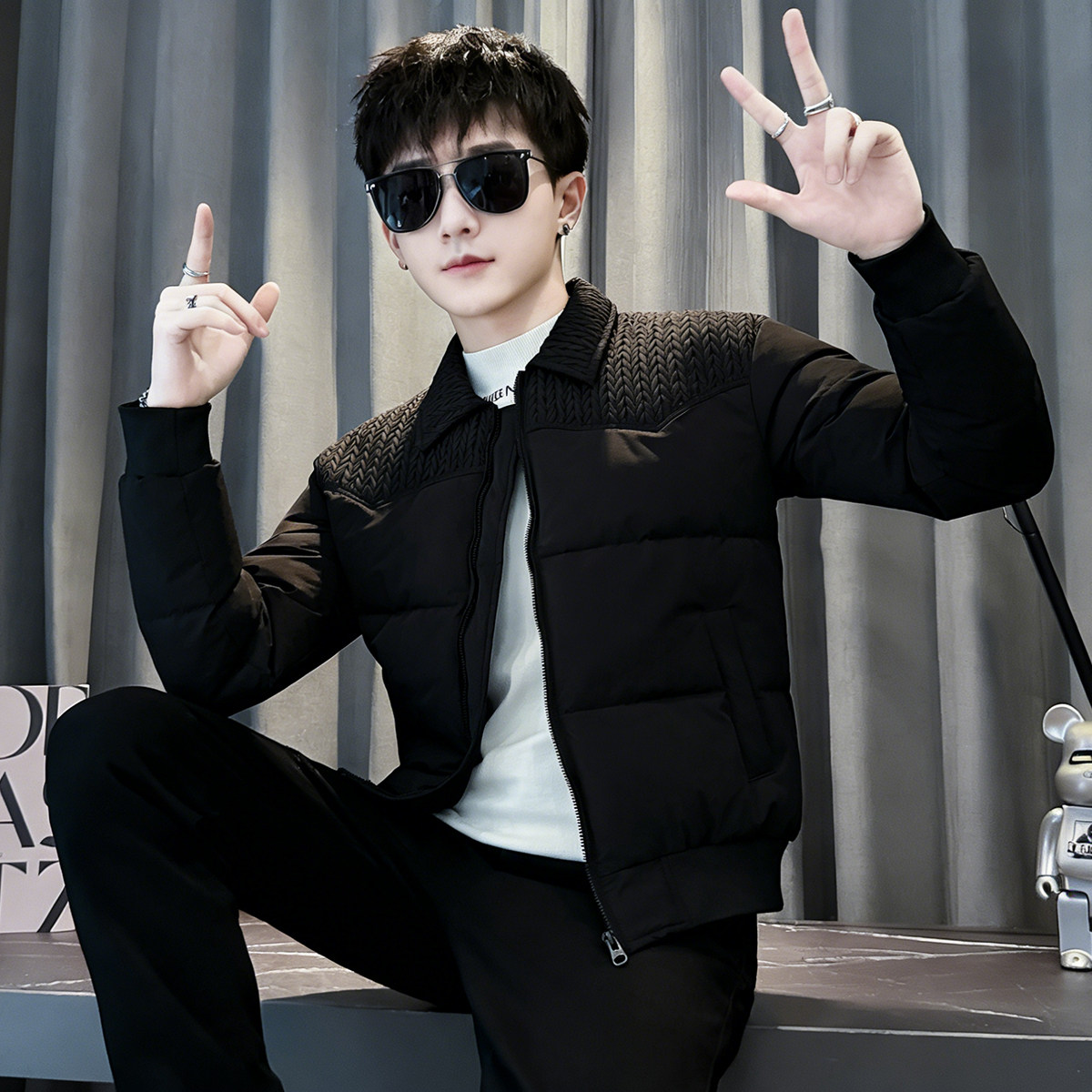 冬季痞帅羽绒服男装修身流行棉衣