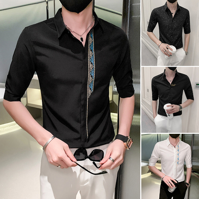 刺绣七分袖衣服潮修身中袖工作服