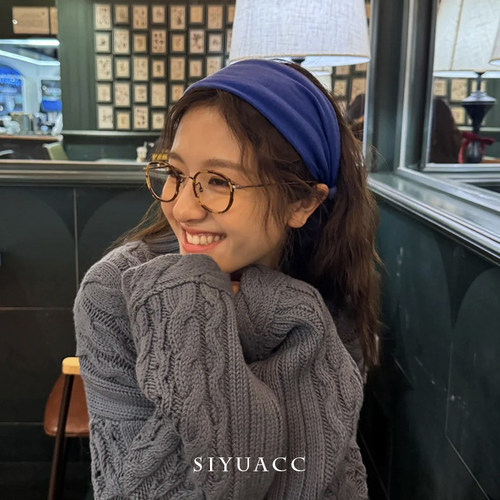 李兰迪同款蓝色宽边发带头带女