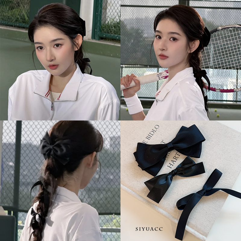 王玉雯同款黑色蝴蝶结发夹头饰女