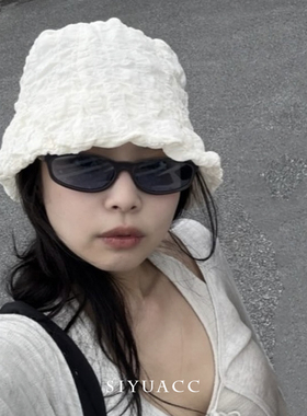 jennie同款白色泡泡纱帽子遮阳帽
