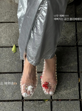 韩系气质水晶鞋果冻鞋鞋花鞋扣女