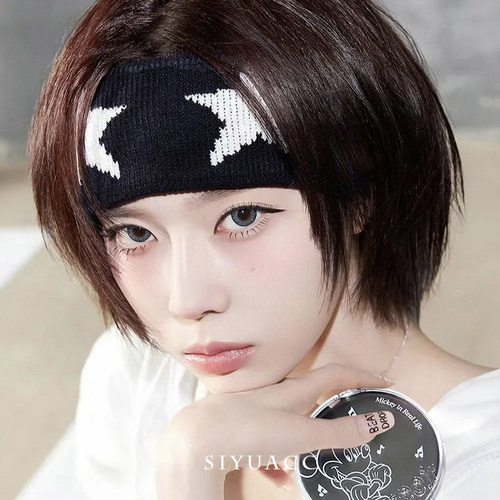 金玟庭winter同款黑色五角星发带美式运动健身束发带弹力带头带女