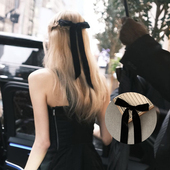 rose同款 黑色长飘带蝴蝶结发夹芭蕾少女风秋冬丝带绑发发饰头饰