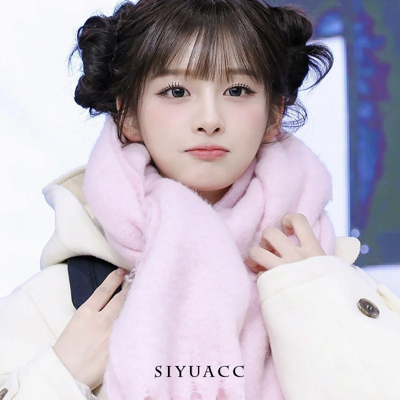 雪允同款粉色毛绒围巾保暖围脖女