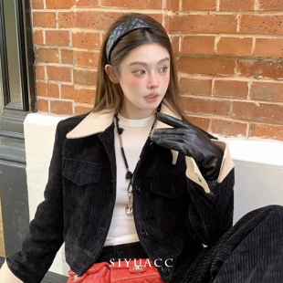 ins甜酷黑色格纹皮发箍秋冬新款 韩国气质百搭宽边头箍头饰发饰女