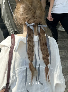 ins韩国灰色蝴蝶结飘带抓夹可爱双马尾发夹丝带绑发发卡头饰发饰