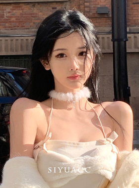 圣诞节珍珠毛绒项链choker颈链女