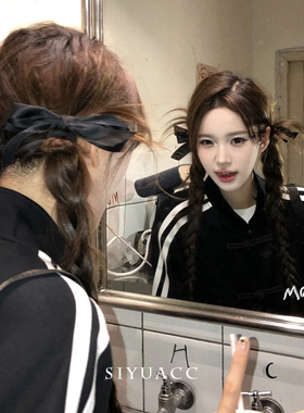 jisoo同款黑色蝴蝶结发夹芭蕾运动风双马尾丝带绑发发卡头饰发饰