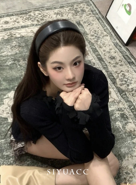 ins博主同款黑色pu皮宽边发箍秋冬气质韩系高颅顶头箍发饰头饰女