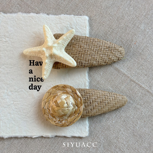 度假风草编海星帽子发夹发饰女