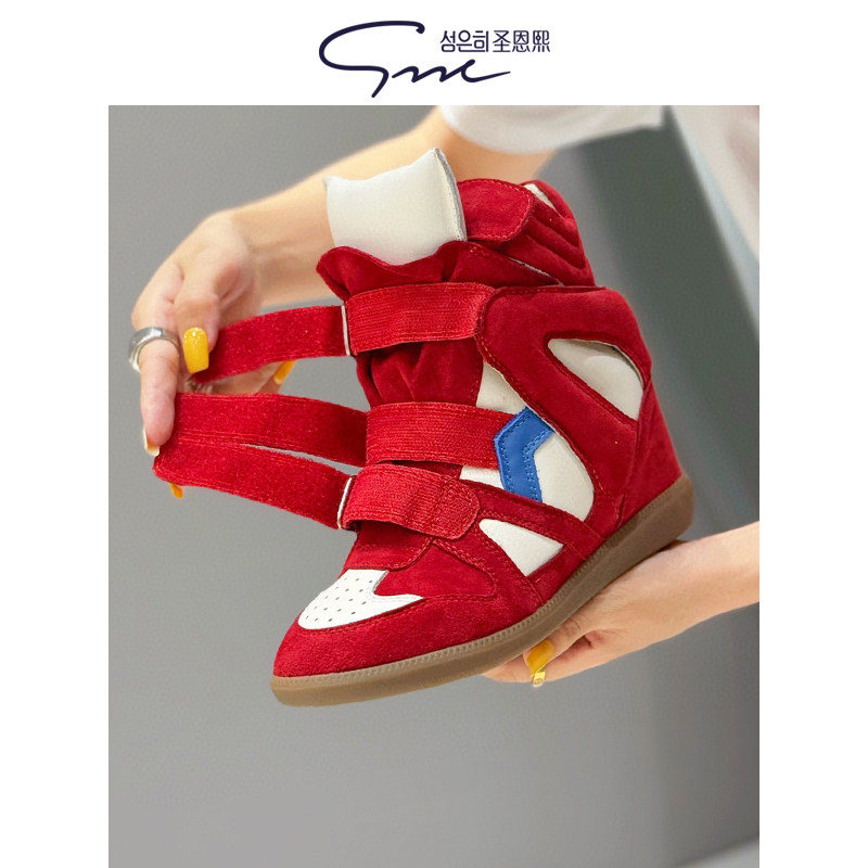 真皮防滑女鞋8cm高帮鞋新款