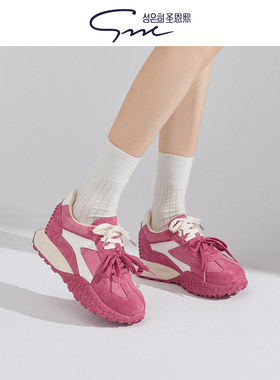 经典红色德训鞋女2025新款小个子增高运动鞋软底真皮多巴胺女鞋