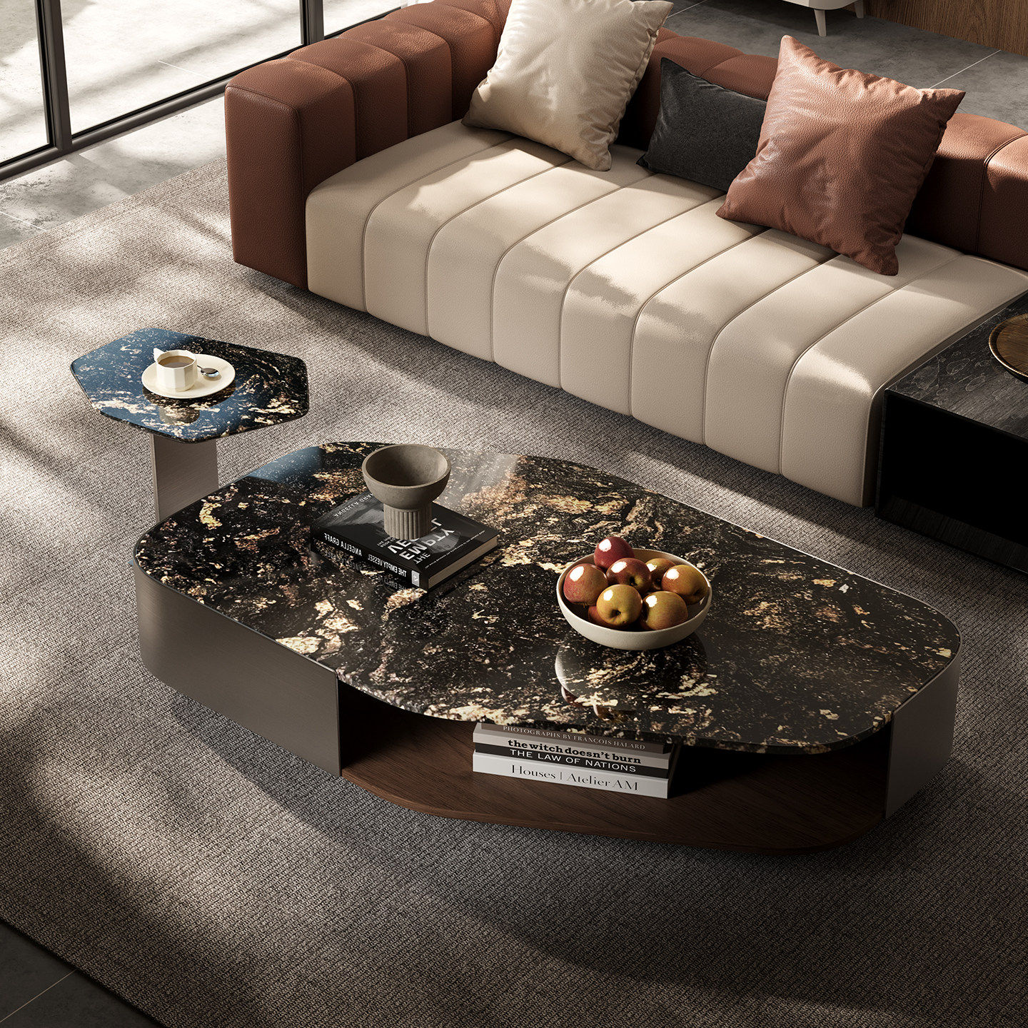奢石茶几客厅家用别墅大平层天然现代简约极简大理石异形高端茶几