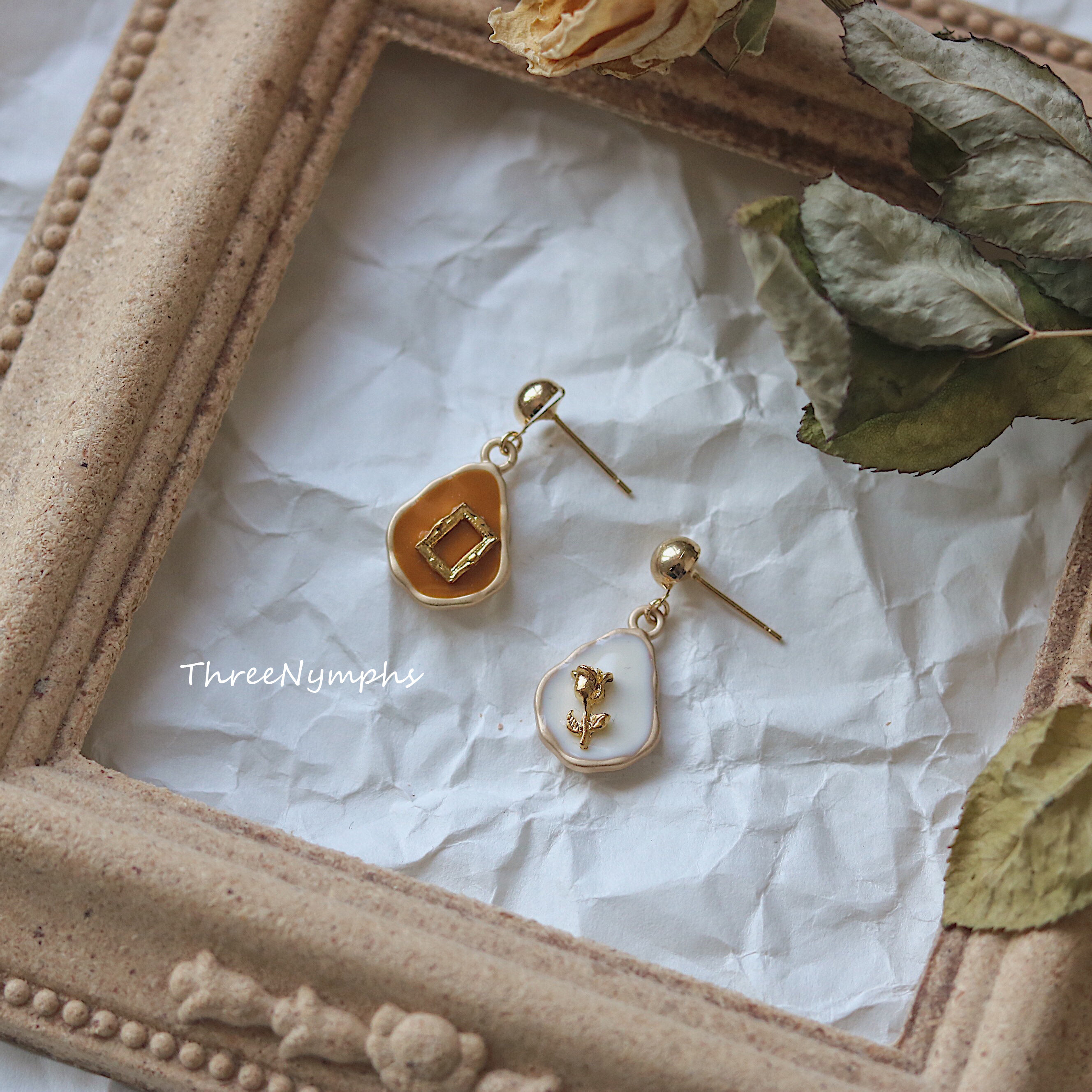 rose画框滴釉耳环复古气质小众ins设计高级感2021春夏耳钉女耳夹