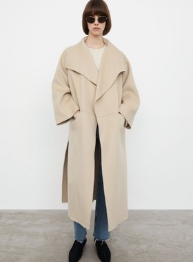 断码折秋冬极简北欧风TOT中长款大翻领双面羊毛羊绒大衣女多色
