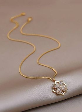 法式感气质简约金色转动四叶花冷淡风轻奢锁骨链欧美ins潮流