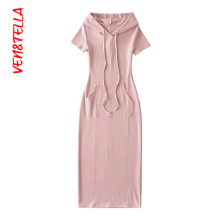 VEN&TELLA秋冬欧美风 包臀连衣裙女 修身 显瘦辣妹纯欲连帽短袖