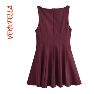 VEN&TELLA秋冬欧美风 3067230 简约宽摆无袖 船领短连衣裙