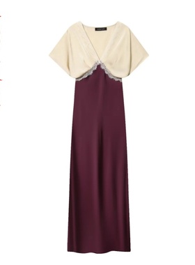 撞色花边丝缎质感迷笛连衣裙 1165177~VEN&TELLA秋冬欧美风