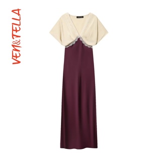 撞色花边丝缎质感迷笛连衣裙 VEN&TELLA秋冬欧美风 1165177