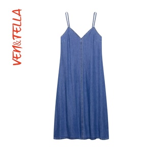 牛仔吊带迷笛连衣裙 VEN&TELLA秋冬欧美风 1416025