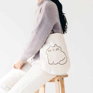 work韩国创意环保袋可爱猫咪单肩包女休闲软布帆布包购物袋 live