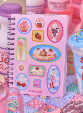 韩国thence粉紫色炫光手绘本线圈DIY手账笔记本涂鸦空白笔记本子