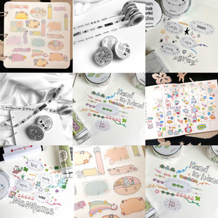 韩国sukeydokey彩色切膜贴纸封口字母线黑白涂鸦手绘美纹手帐胶带