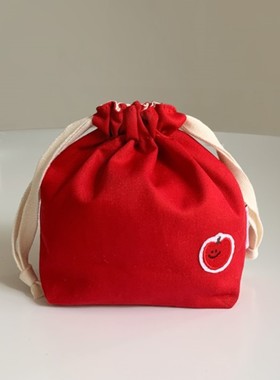 韩国SECOND MORNING红色棉布抽绳束口ins风收纳袋手提袋化妆包女