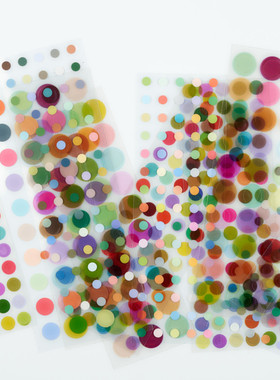 韩国analogue keeper彩色圆形波点标记透明几何贴纸纸质手账素材