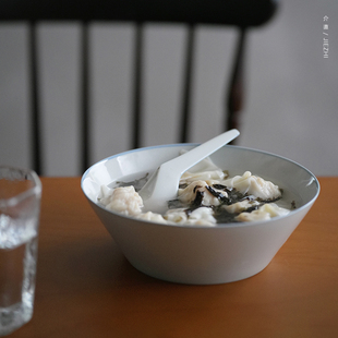 介直 诸野系列饭碗大碗青花铁线面碗 中式斗笠碗手工陶瓷餐具器皿