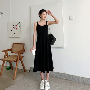 清黑色吊帶連衣裙女夏季 背心內(nèi)搭春秋打底 質(zhì)感高級長款 2025新款