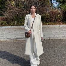 白色休闲中长款西装外套女2025新款春季高级感韩版显瘦西服风衣秋