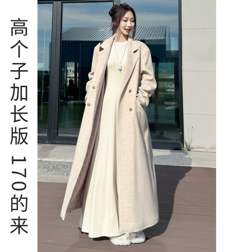 加长加棉加厚毛呢外套长款大衣女