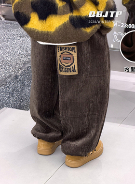 Q宝家童品11月新款 男童百搭裤子冬季加绒韩系哈伦裤儿童时尚裤子