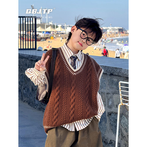 男童针织马甲秋冬儿童复古无袖