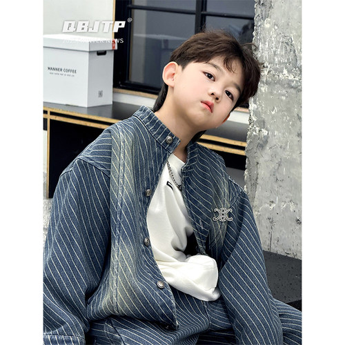 男童牛仔衬衫冬季加绒儿童衬衣潮