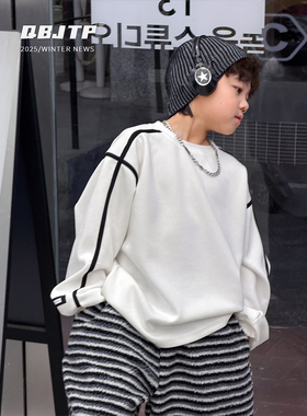 Q宝家童品12月新款 男童白色打底衫冬季内搭儿童圆领长袖T恤卫衣