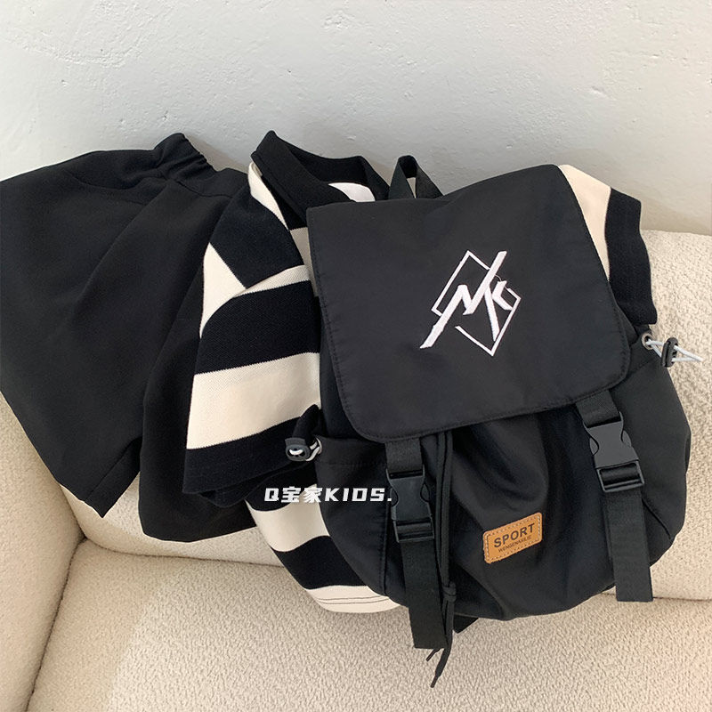 q宝家童品 儿童书包尼龙双肩包个性刺绣幼儿园书包休闲背包洋气潮